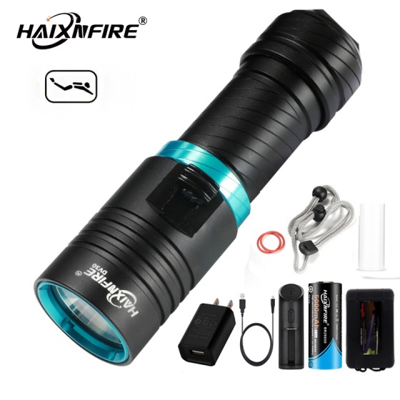 HaixnFire DV30 diving flashlight 2500 lumens strong light 150 meters waterproof professional underwater lighting long endurance LED diving light